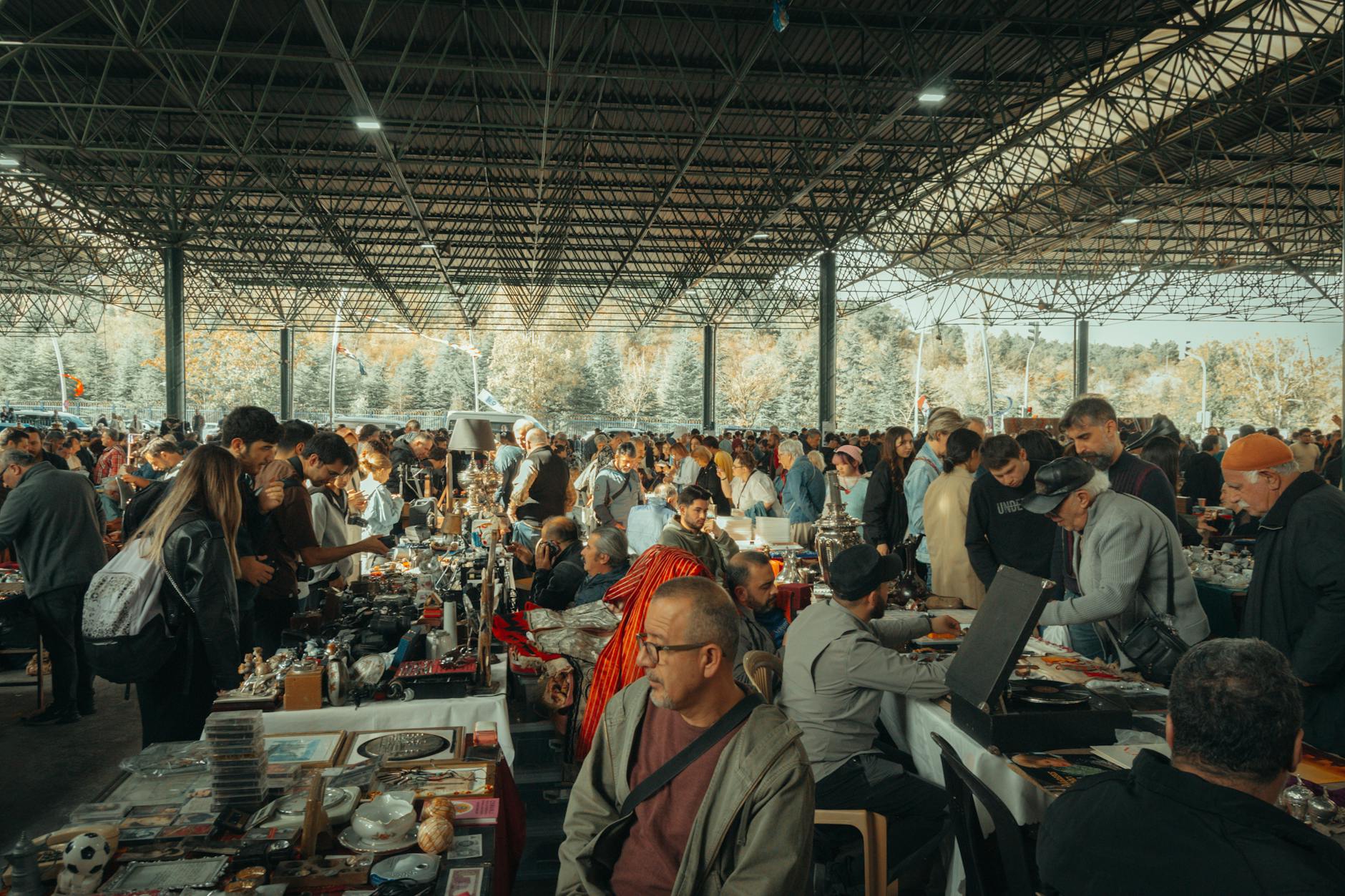 Open-air flea market stalls at Feira da Ladra in Lisbon