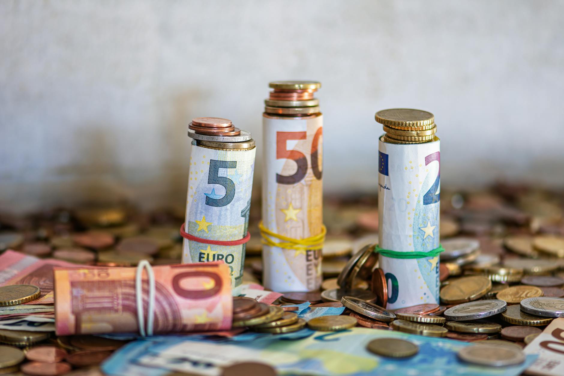 Euro currency coins and banknotes used in Lisbon and Portugal