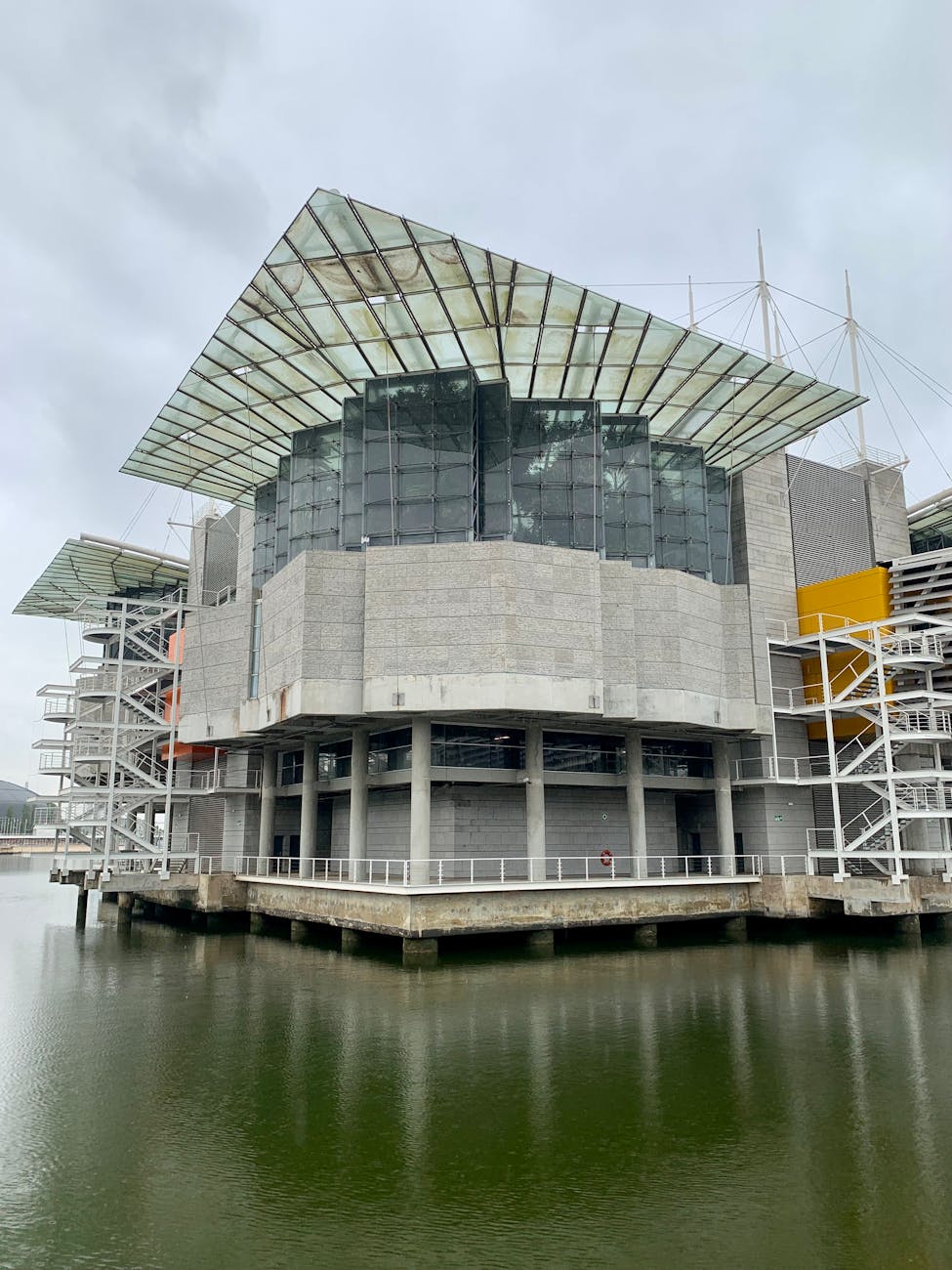 Lisbon Oceanarium modern building on waterfront in Parque das Nações