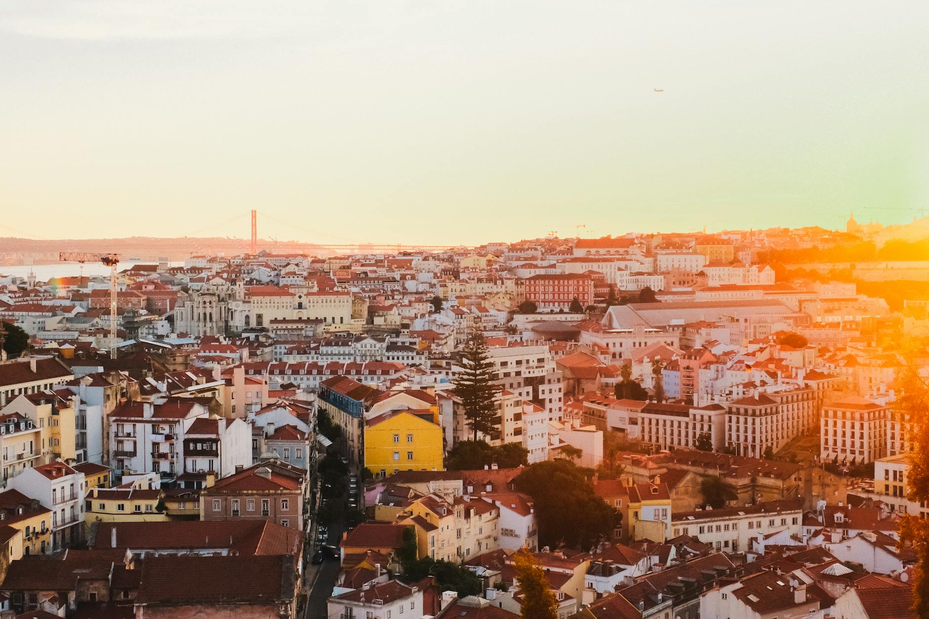 Rooftop bar in Lisbon with sunset views over the city skyline