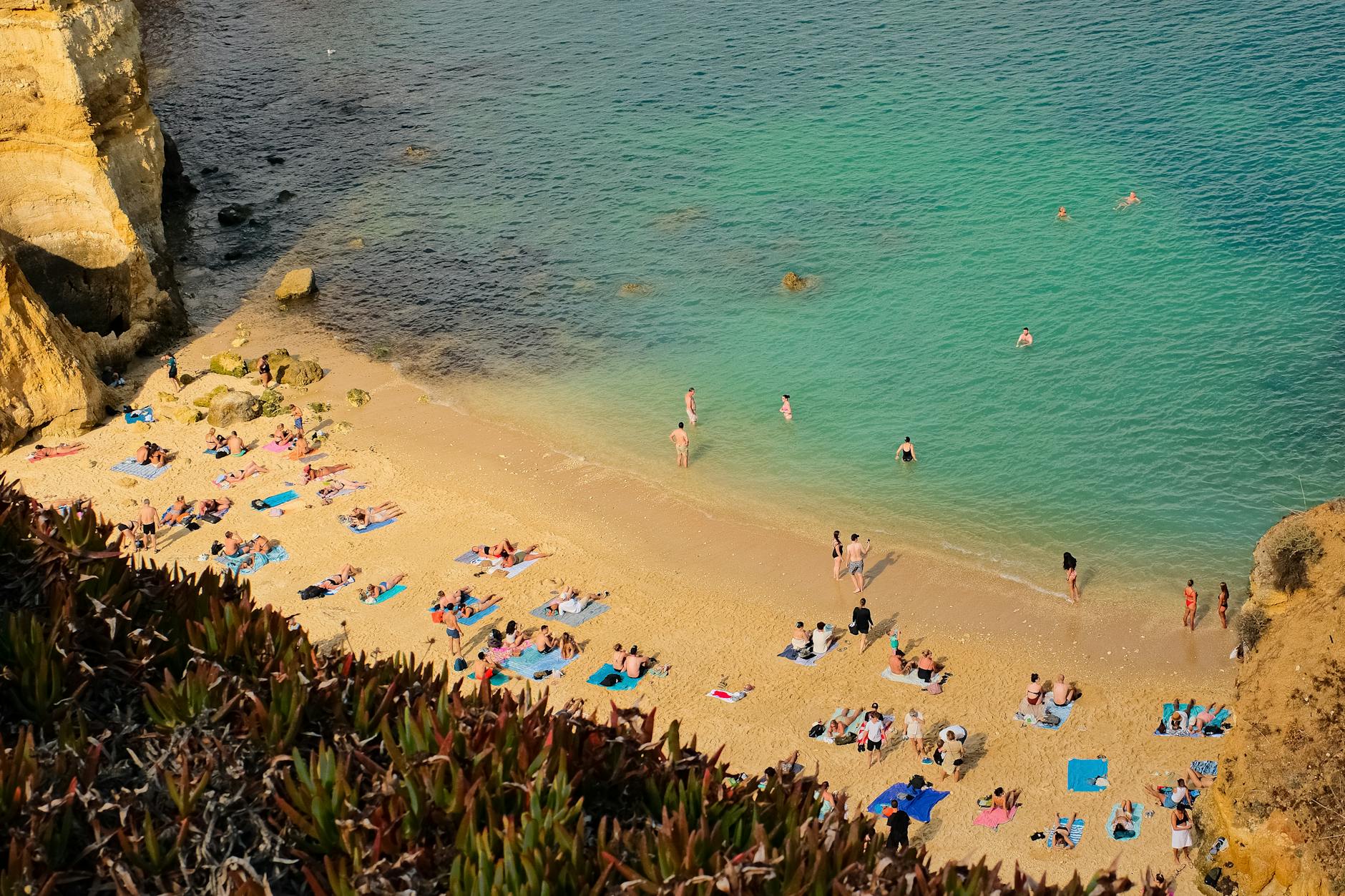Pristine turquoise water at Praia de Galapinhos beach in Arrábida Natural Park near Setúbal