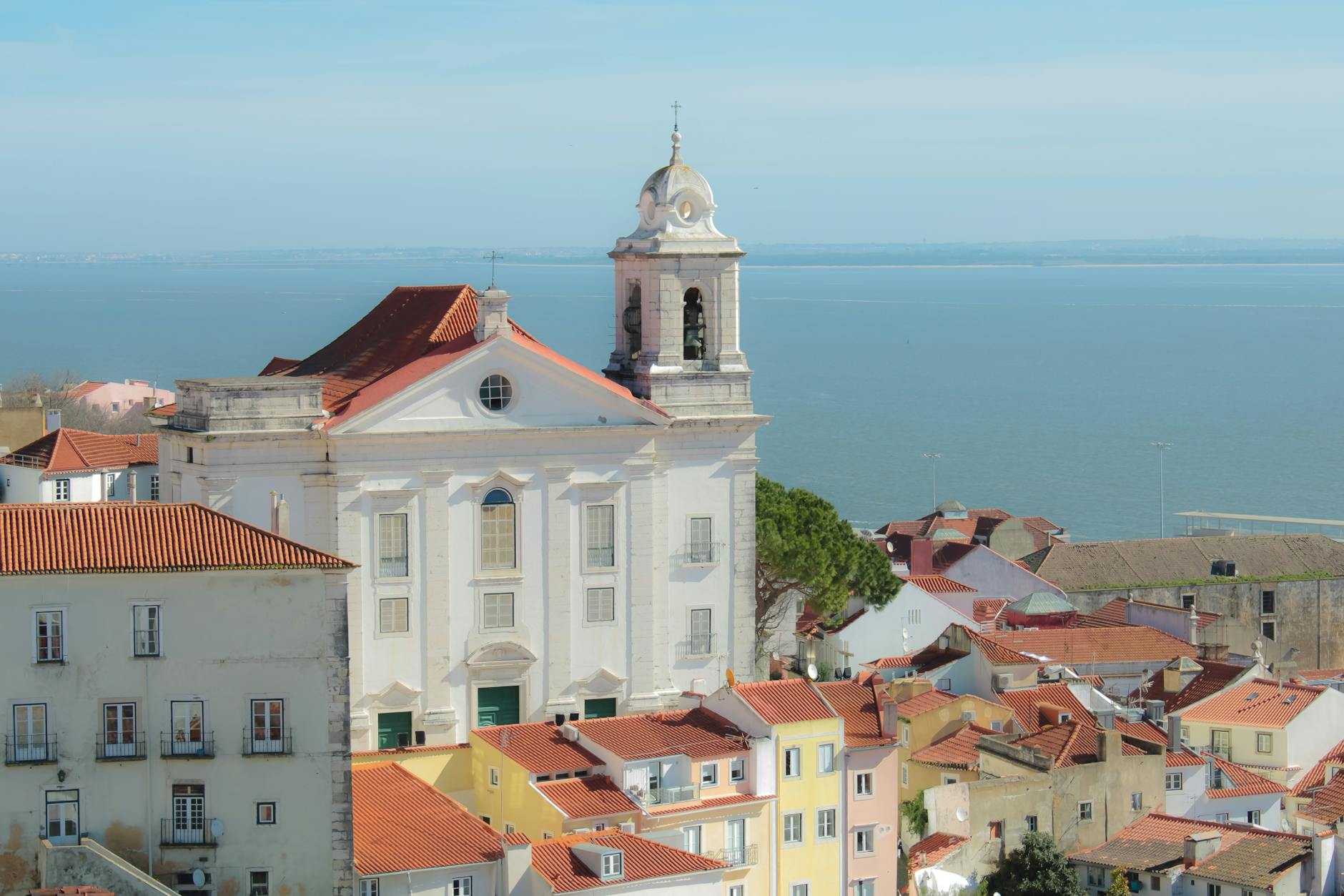 Alfama district Lisbon with colorful buildings overlooking the Tagus River
