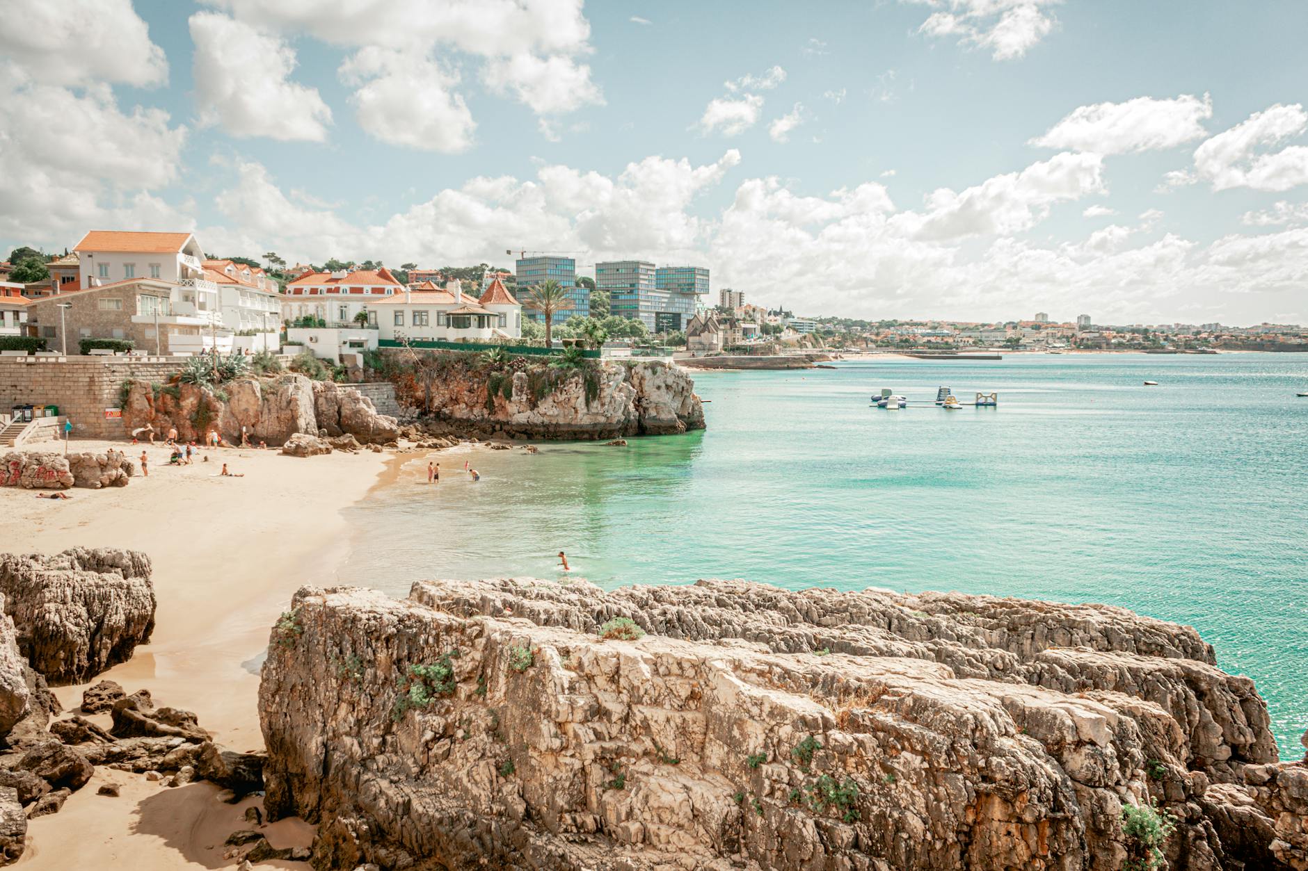 Cascais beach and Atlantic coastline with cliffs and turquoise sea Portugal