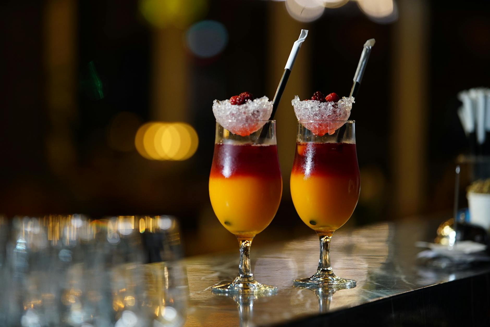 Colorful craft cocktails served at a Lisbon bar