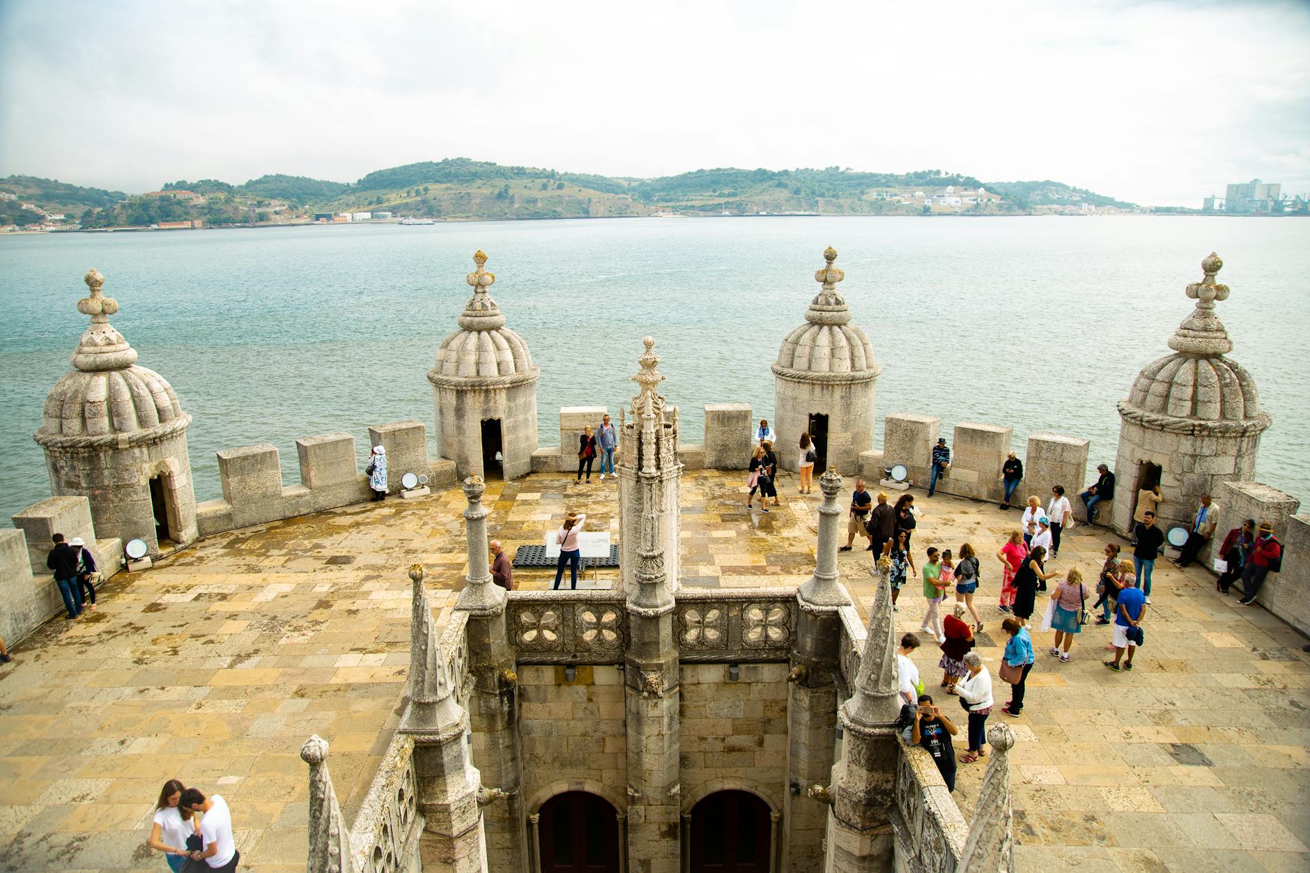 Visitors on the terrace of Belem Tower Lisbon Portugal