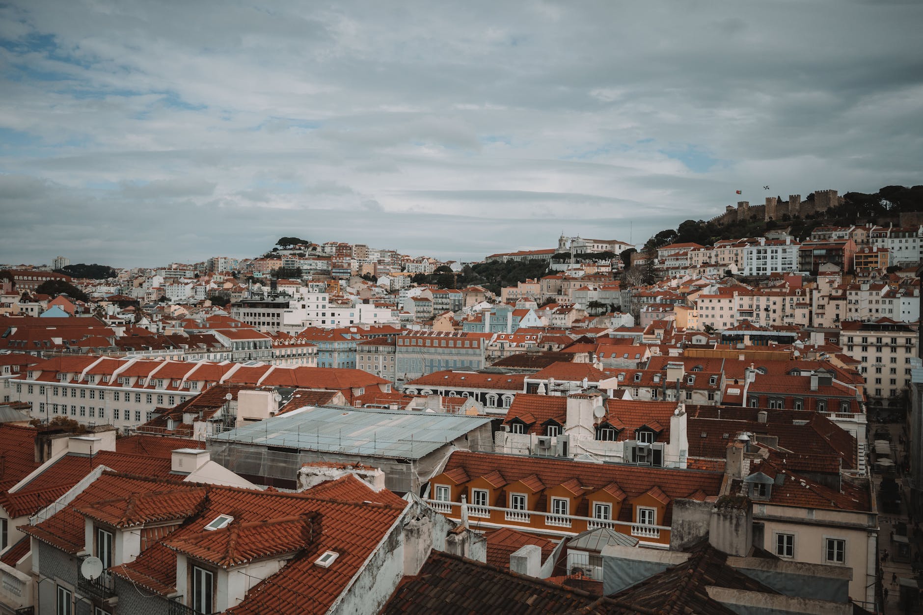 Lisbon rooftops with Sao Jorge Castle in background