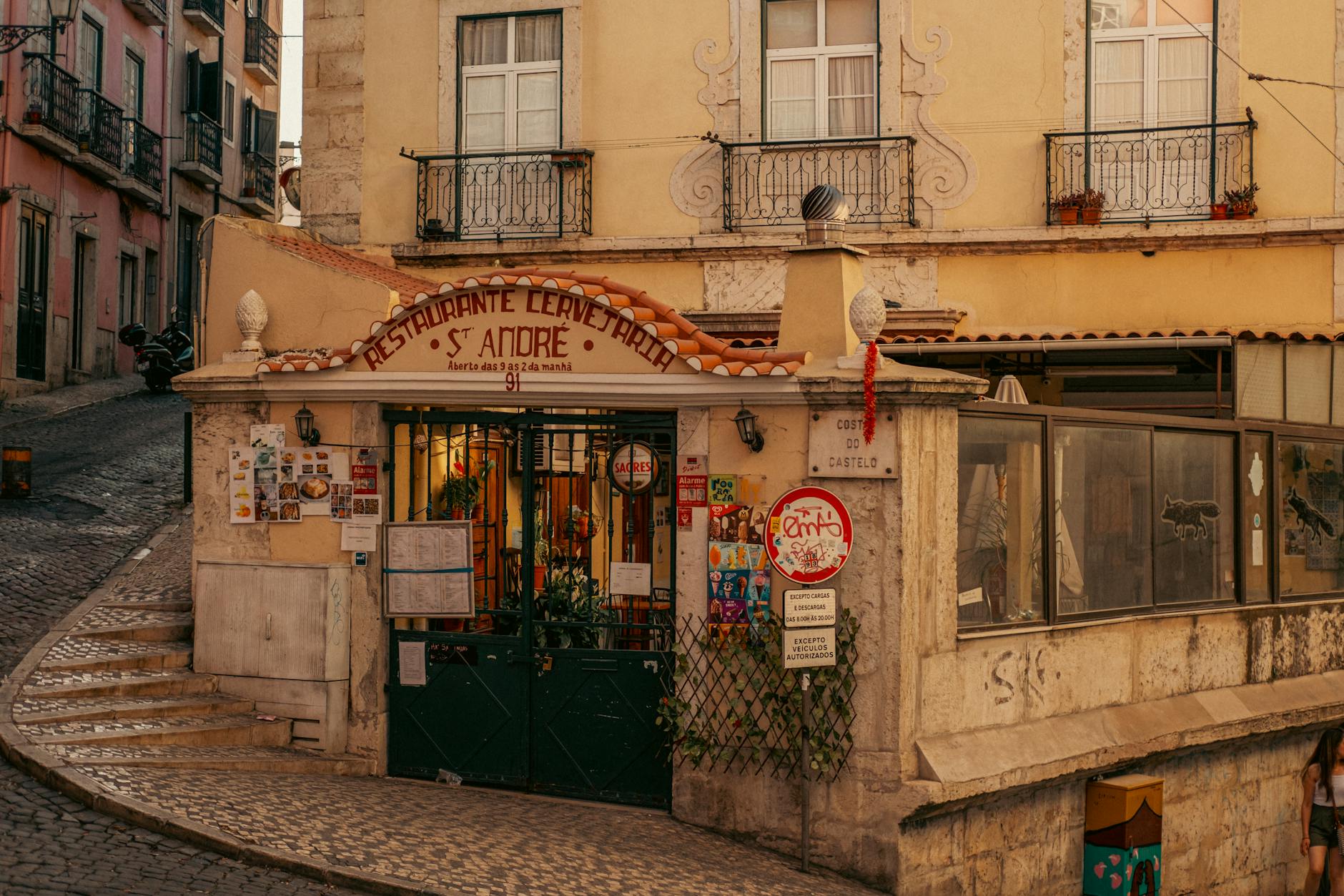 Traditional corner tasca restaurant in Lisbon historic neighbourhood