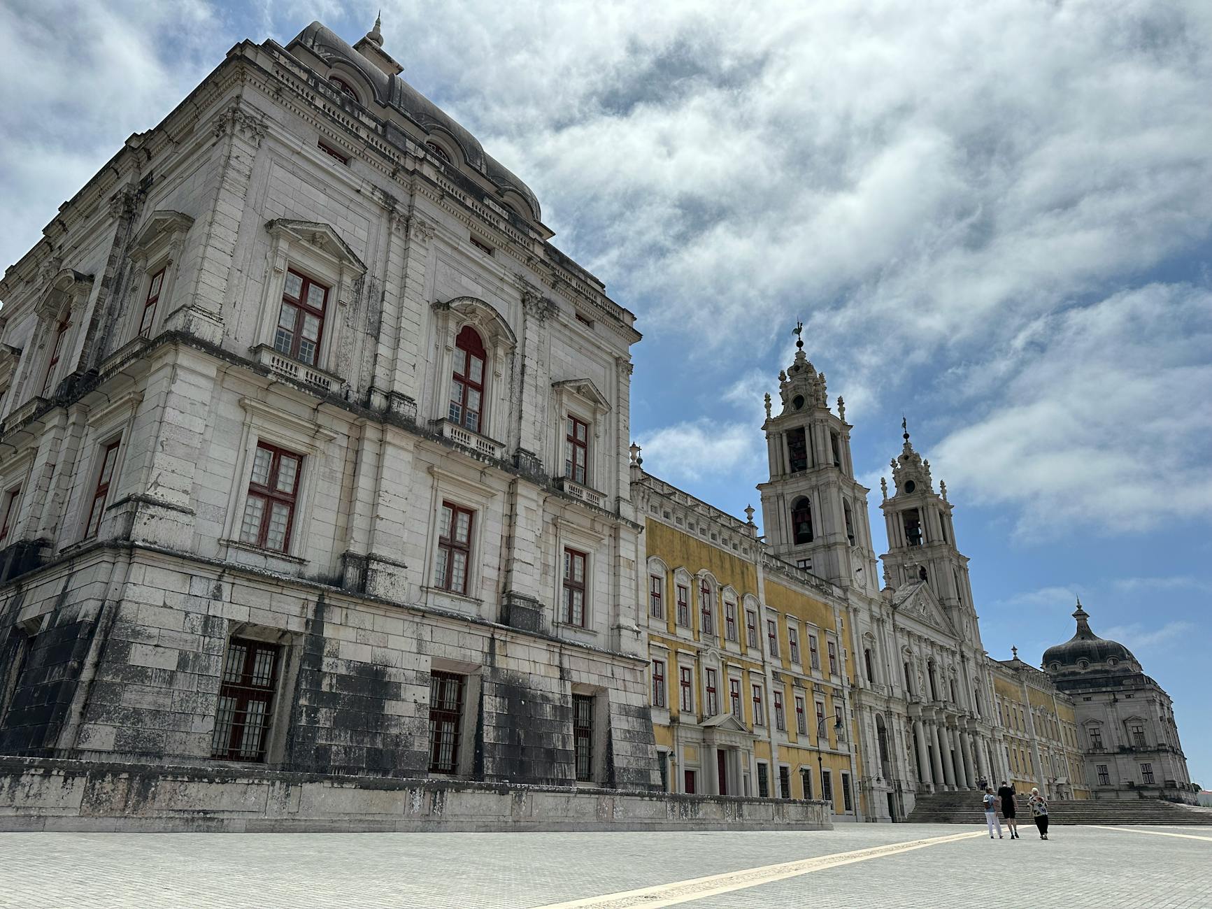 Mafra National Palace courtyard and garden with classic Portuguese baroque architecture
