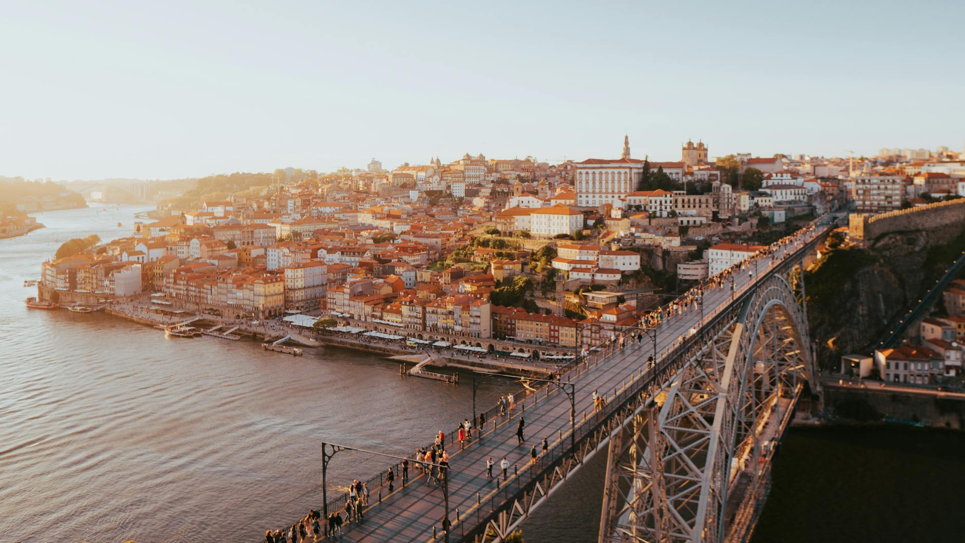 Porto Dom Luís I Bridge over Douro River at sunset