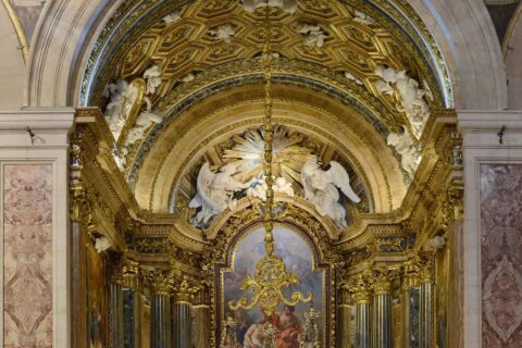Gilded Chapel of St John the Baptist in Igreja de Sao Roque with lapis lazuli columns and mosaic altarpiece