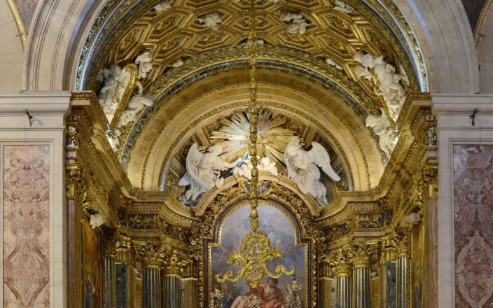 Gilded Chapel of St John the Baptist in Igreja de Sao Roque with lapis lazuli columns and mosaic altarpiece