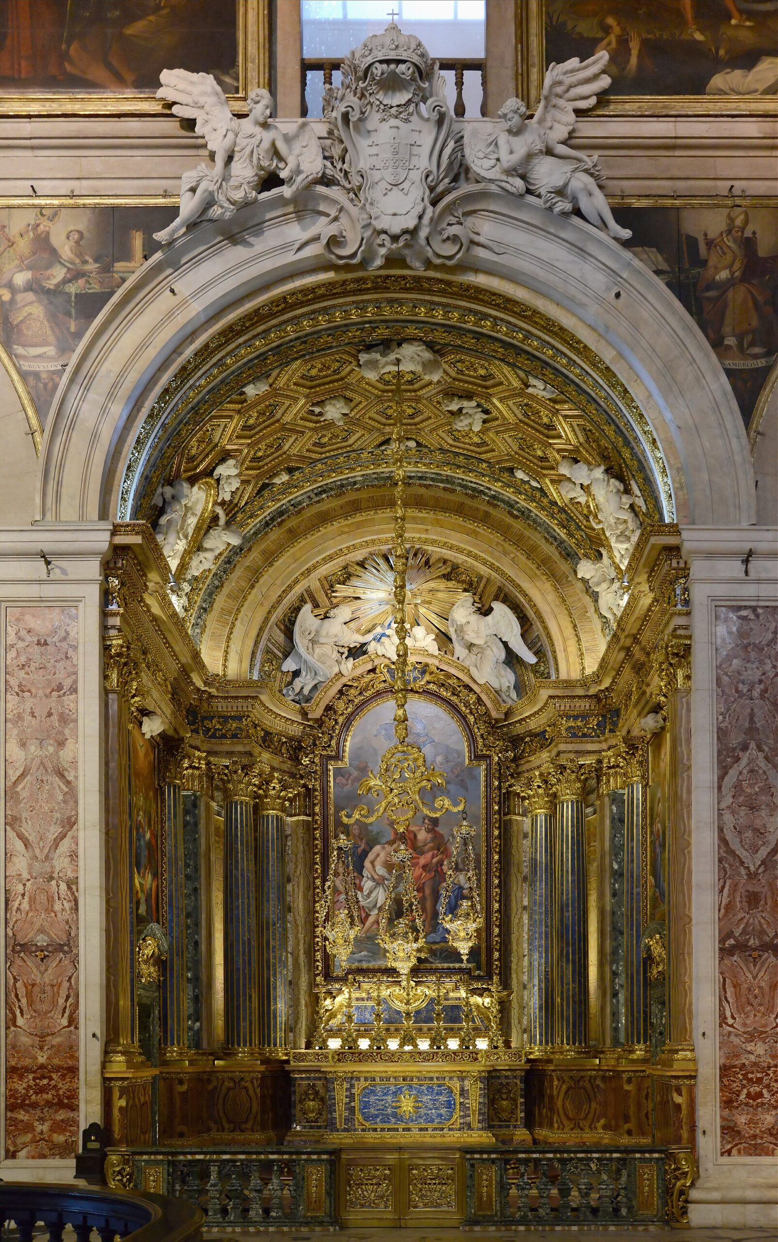 The gilded Chapel of St John the Baptist in Igreja de Sao Roque with lapis lazuli columns and mosaic altarpiece